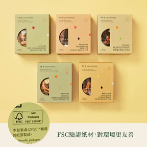 台灣水果茶包裝使用FSC驗證紙材，對環境更友善。